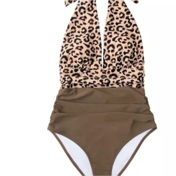 Brown leopard deep v-neck backless women boutique fashion monokini Brazilian sty - Picture 2 of 9